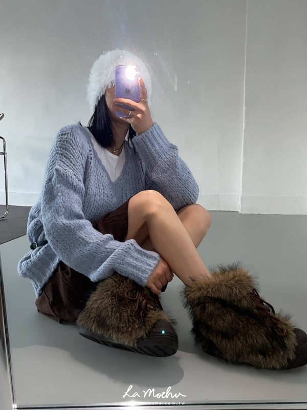 綁帶毛毛雪地靴(偏小半號/4公分)